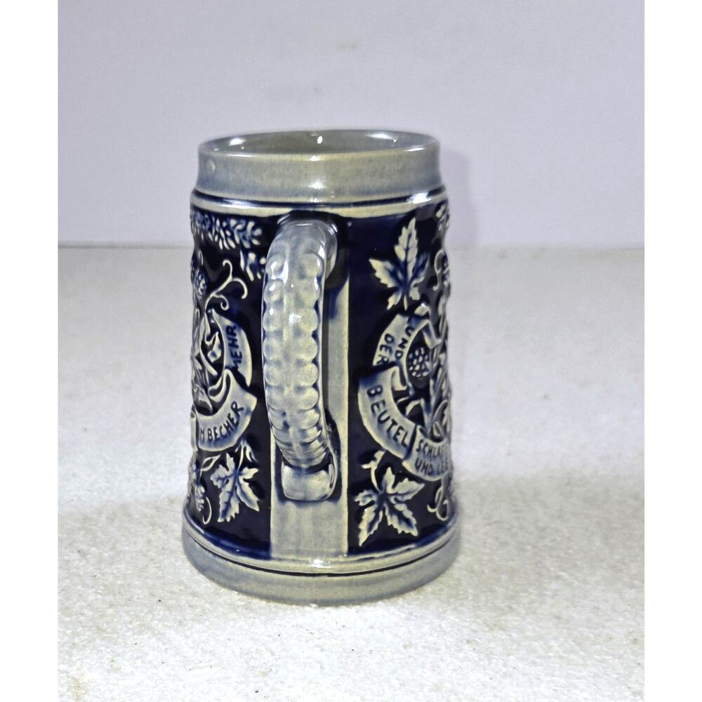 Vintage West Germany Raised Relief Beer Stein Cobalt Blue Grapevine Barware - Picture 4 of 6